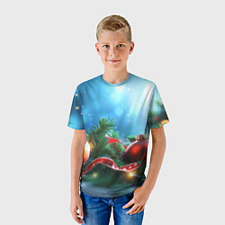 Футболка детская Красные игрушки новогодние, цвет: 3D-принт — фото 2