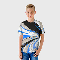 Футболка детская Волнистые бело-синие линии на чёрном фоне, цвет: 3D-принт — фото 2