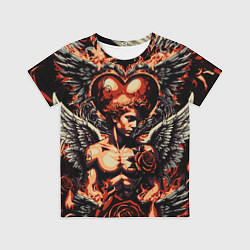 Футболка детская Ангел на фоне сердца в стиле татуировки, цвет: 3D-принт