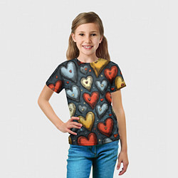 Футболка детская Разноцветные сердца, цвет: 3D-принт — фото 2