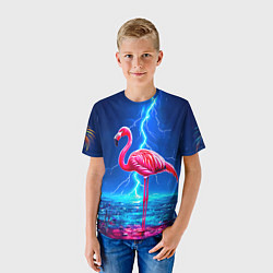 Футболка детская Фламинго и молния, цвет: 3D-принт — фото 2