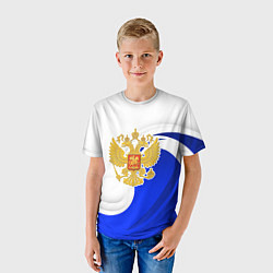 Футболка детская Герб России - белый и синий, цвет: 3D-принт — фото 2