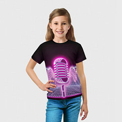 Футболка детская Розовый неоновый микрофон, цвет: 3D-принт — фото 2