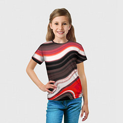 Футболка детская Волнистые горизонтальные чёрно-красные полосы на б, цвет: 3D-принт — фото 2
