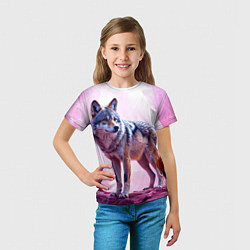 Футболка детская Волк в розовом, цвет: 3D-принт — фото 2