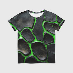 Футболка детская Черная потертая текстура на зеленом фоне, цвет: 3D-принт