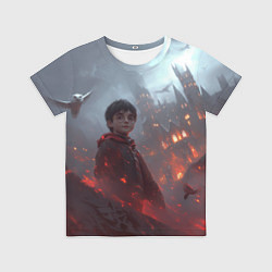 Футболка детская Гарри Поттер горящий замок, цвет: 3D-принт