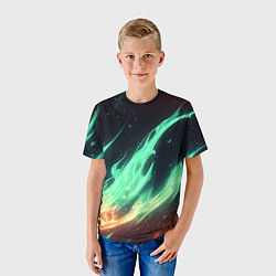 Футболка детская Зеленое абстрактное пламя, цвет: 3D-принт — фото 2