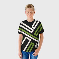Футболка детская Прямоугольники по диагонали-зеленый, черный, цвет: 3D-принт — фото 2