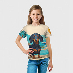 Футболка детская Такса и пальма, цвет: 3D-принт — фото 2