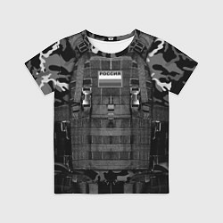 Футболка детская Бронежилет - черный камуфляж, цвет: 3D-принт