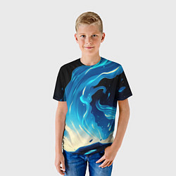 Футболка детская Бело-синее пламя из абстрактных красок, цвет: 3D-принт — фото 2