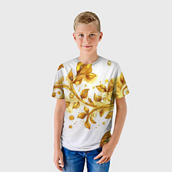Футболка детская Золотые листья на белом, цвет: 3D-принт — фото 2