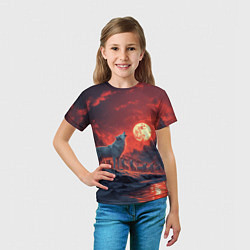 Футболка детская Белый волк воет на луну, цвет: 3D-принт — фото 2