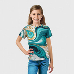 Футболка детская Бирюза и золото, цвет: 3D-принт — фото 2