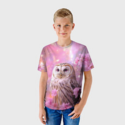 Футболка детская Большая сова в розовых цветах, цвет: 3D-принт — фото 2