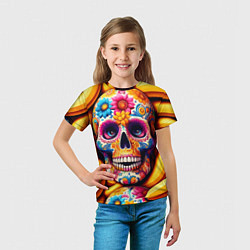 Футболка детская Цветочный череп среди бананов - нейроарт, цвет: 3D-принт — фото 2