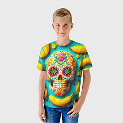 Футболка детская Череп и бананы - летняя композиция, цвет: 3D-принт — фото 2