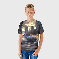 Футболка детская БМВ в вечернем городе, цвет: 3D-принт — фото 2