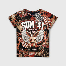 Футболка детская Sum 41 на фоне кролика и гитар, цвет: 3D-принт