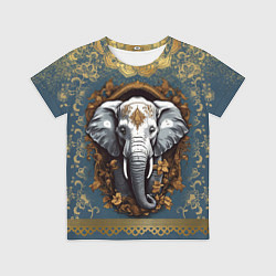 Футболка детская Слон лотос и золотая мандала, цвет: 3D-принт