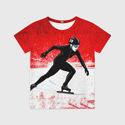 Футболка детская Скоростной бег на коньках в красном, цвет: 3D-принт