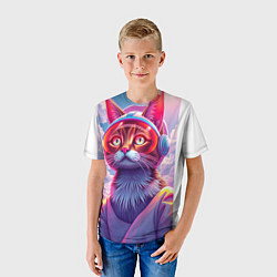 Футболка детская Кот космонавт удивлен, цвет: 3D-принт — фото 2