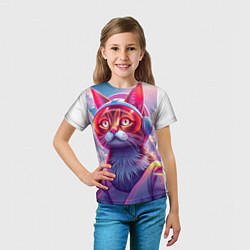 Футболка детская Кот космонавт удивлен, цвет: 3D-принт — фото 2