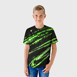 Футболка детская Зеленые блестки на черном, цвет: 3D-принт — фото 2