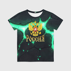 Футболка детская Россия надпись и герб, цвет: 3D-принт