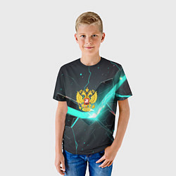 Футболка детская Неоновые плиты и золотой герб РФ, цвет: 3D-принт — фото 2