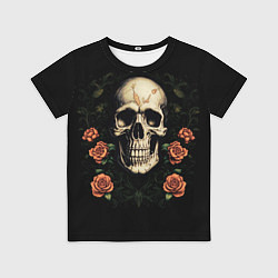 Футболка детская Череп в красных розах, цвет: 3D-принт