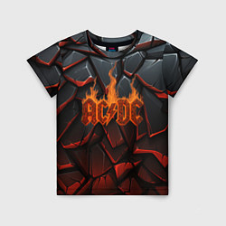 Футболка детская ACDC огненный лого на камнях, цвет: 3D-принт