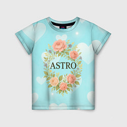 Футболка детская Astro логотип в цветочном венке, цвет: 3D-принт