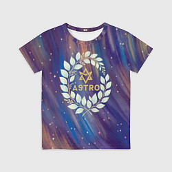 Футболка детская Astro лого в венке из листьев, цвет: 3D-принт