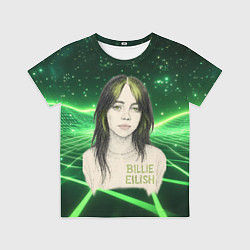Футболка детская Билли Айлиш нарисована с зелеными волосами, цвет: 3D-принт