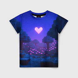 Футболка детская Ночной лес Minecraft с сердечком луной, цвет: 3D-принт