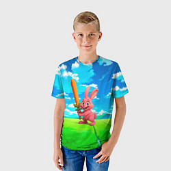 Футболка детская Розовый заяц с мечом из морковки, цвет: 3D-принт — фото 2
