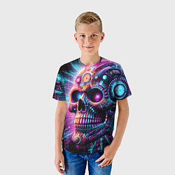 Футболка детская Neon cyber skull, цвет: 3D-принт — фото 2