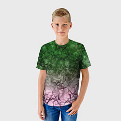 Футболка детская Абстракция - green pink gradient in black web, цвет: 3D-принт — фото 2