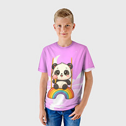 Футболка детская Панда с мороженым качается на радуге, цвет: 3D-принт — фото 2