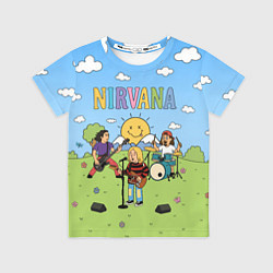 Футболка детская Nirvana мультяшный стиль на поляне, цвет: 3D-принт