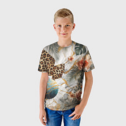 Футболка детская Мрамор с цветами и леопардовый узор, цвет: 3D-принт — фото 2