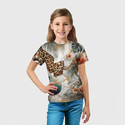 Футболка детская Мрамор с цветами и леопардовый узор, цвет: 3D-принт — фото 2