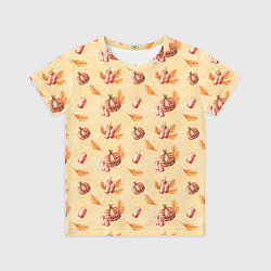 Футболка детская Хеллоуин с тыквой и листьями, цвет: 3D-принт