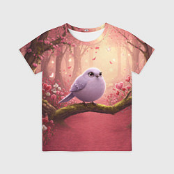 Футболка детская Сиреневая птица в розовом цветущем лесу, цвет: 3D-принт