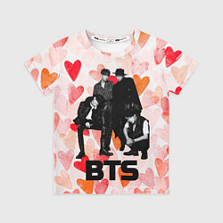 Футболка детская BTS на фоне сердечек, цвет: 3D-принт