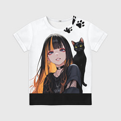 Футболка детская Девушка и кот, цвет: 3D-принт