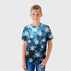 Футболка детская Стилизованный паттерн со снежинками тёмно-синий, цвет: 3D-принт — фото 2