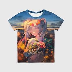 Футболка детская Фрирен с цветами, цвет: 3D-принт